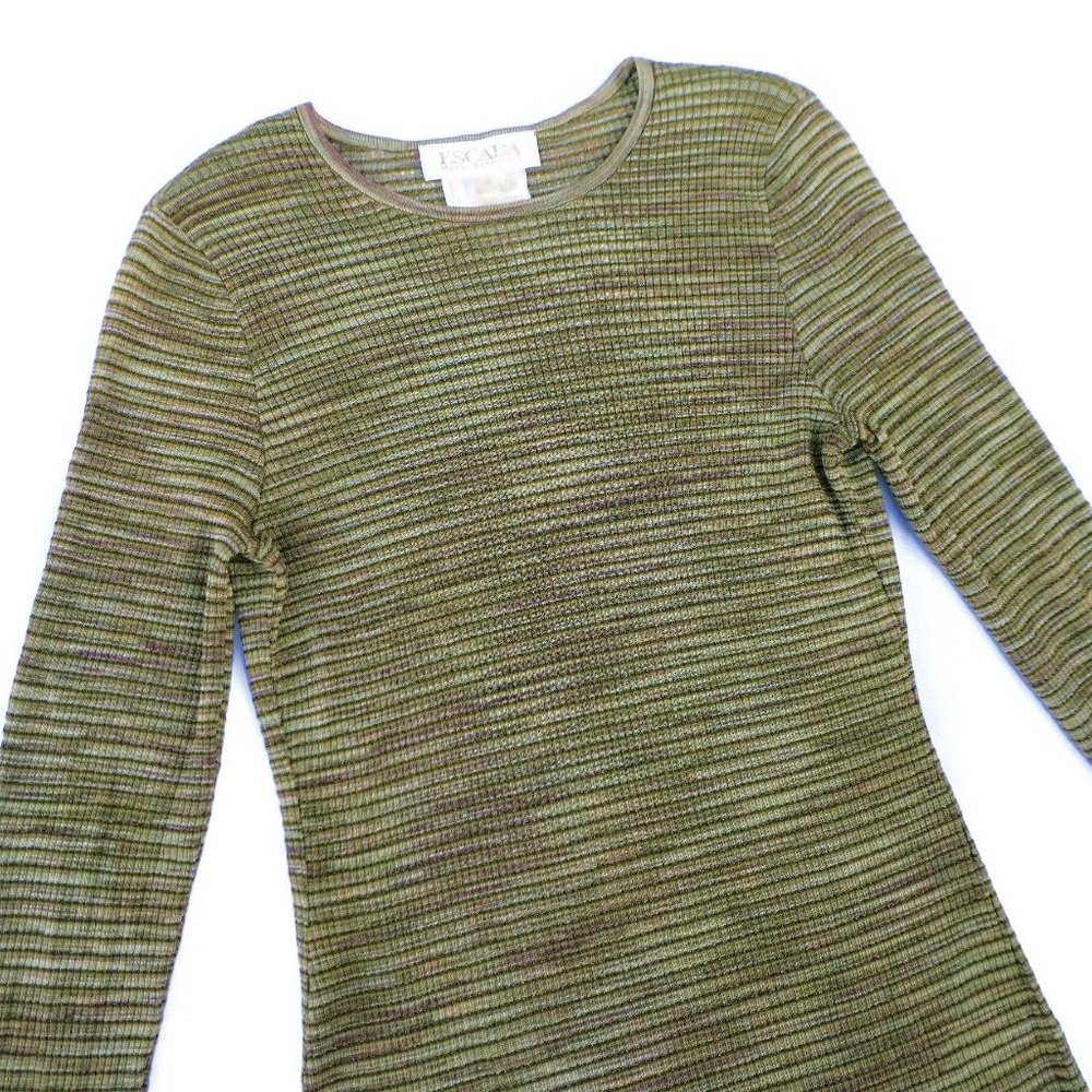 Escada 80s Sweater Pullover Space Dye Gold Lurex Scoop 38 - Picture 5 of 8